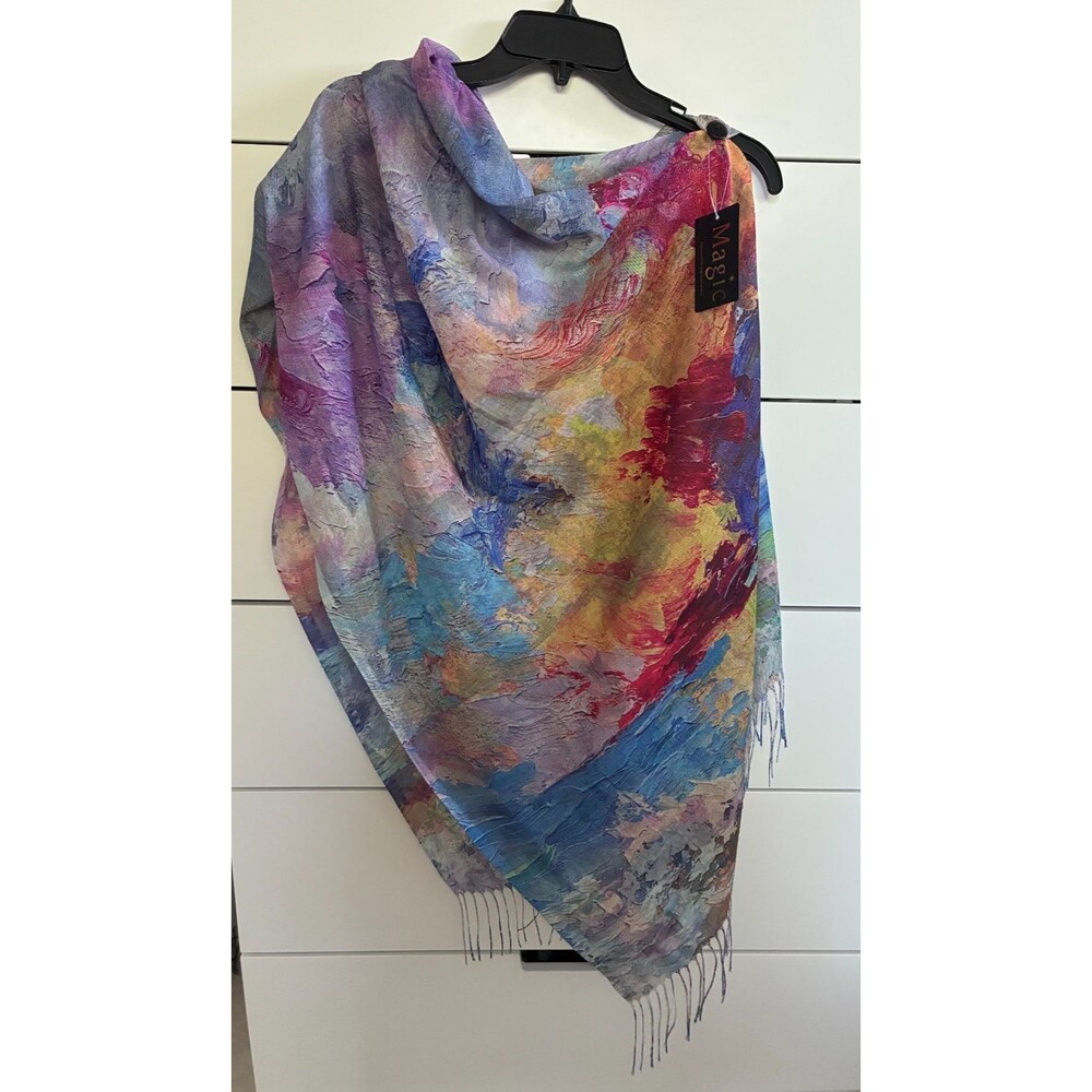 Magic Scarf Company Multi Color Monet-esque Versatile Button Shawl Wrap NWT!